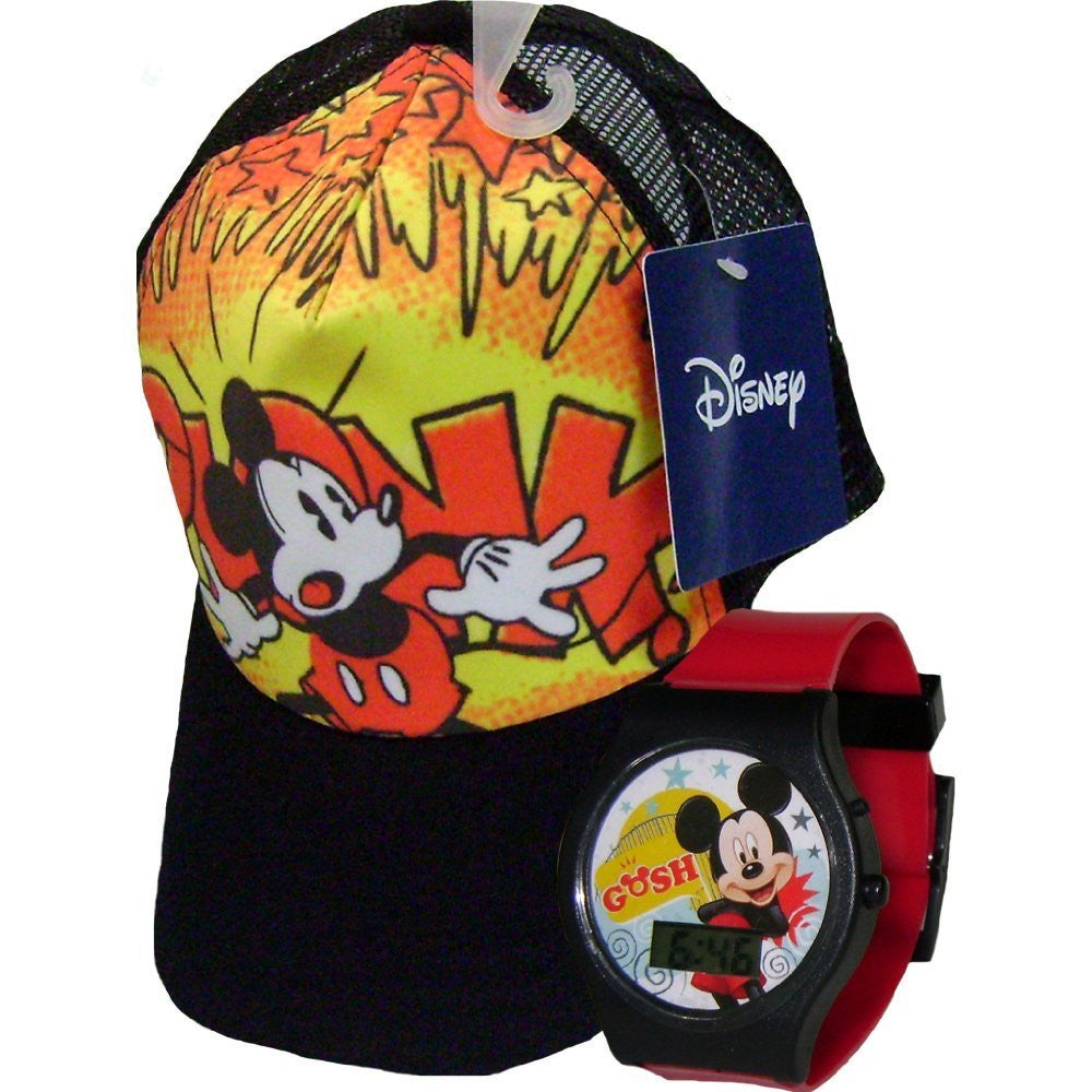 Disney Mickey Mouse Black Cap and LCD Watch for Kids