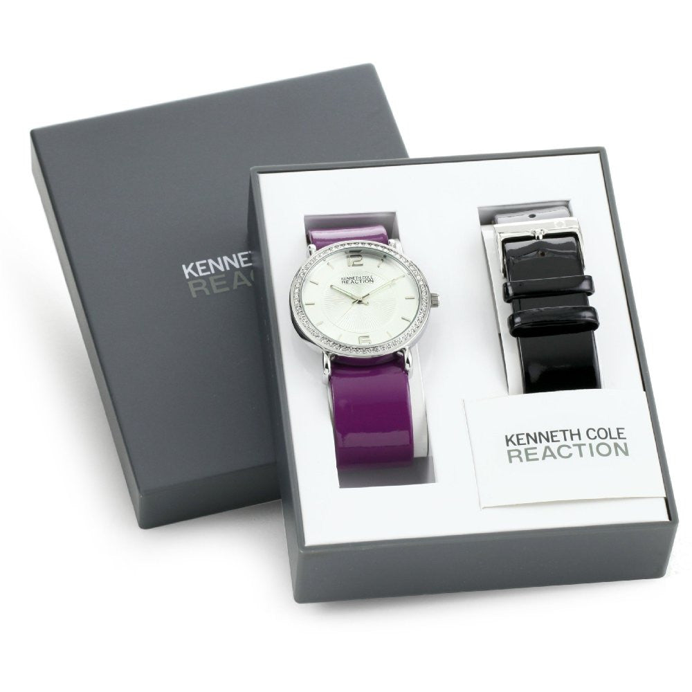 Kenneth Cole REACTION Women's RK6008 HOLIDAY-Box Set Analog Stone Bezel Purple Strap Watch