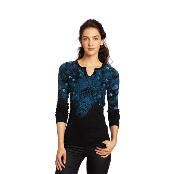 Lucky Brand Women's Faded Peacock Thermal Tee