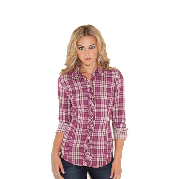 GUESS Maggie Long-Sleeve Plaid Top