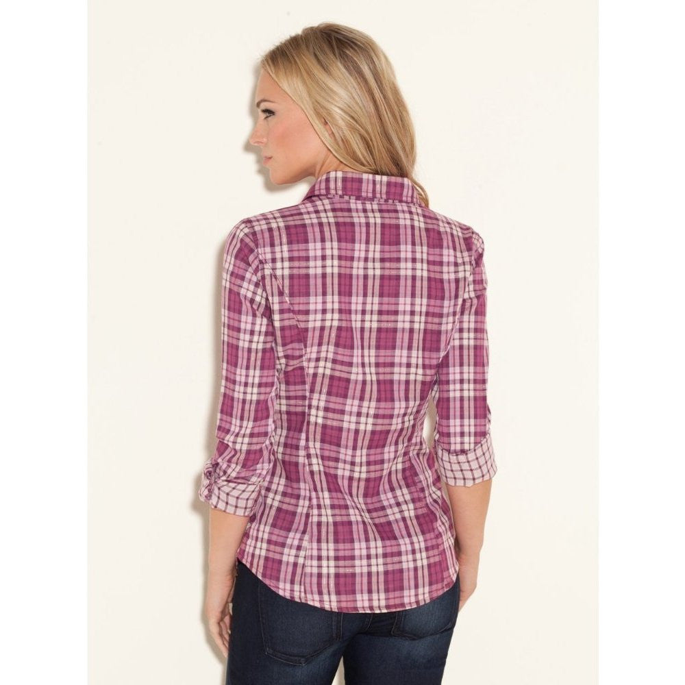 GUESS Maggie Long-Sleeve Plaid Top