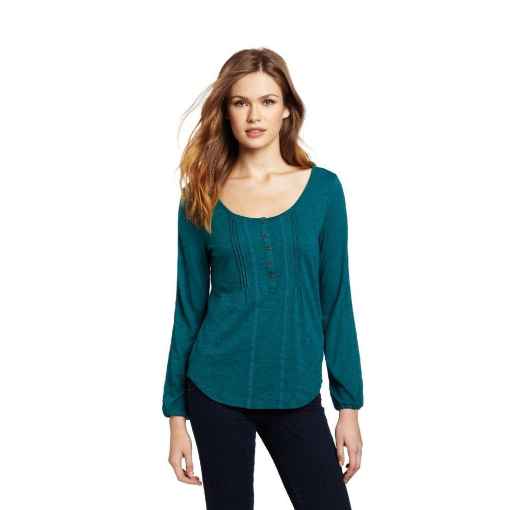 Lucky Brand Women's Holiday 3 Button Pleated Top