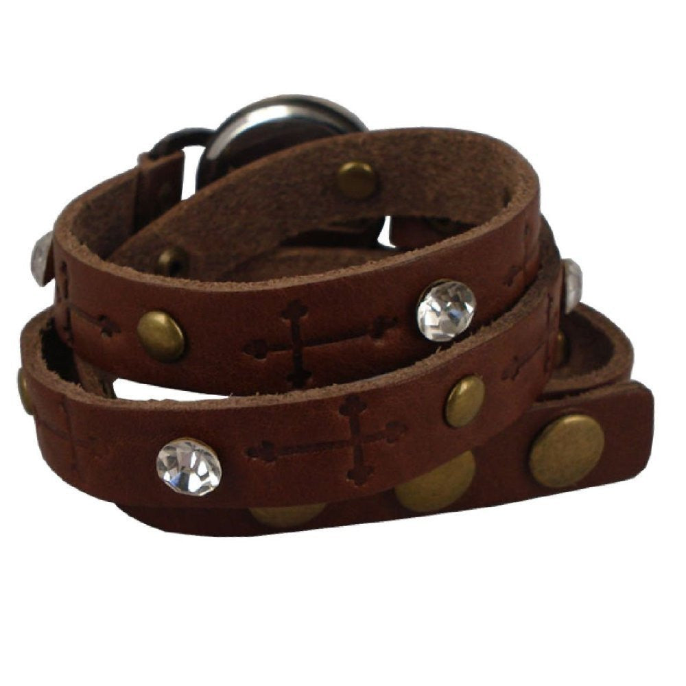 Ladies Crystal Double Leather Wrapped Watch