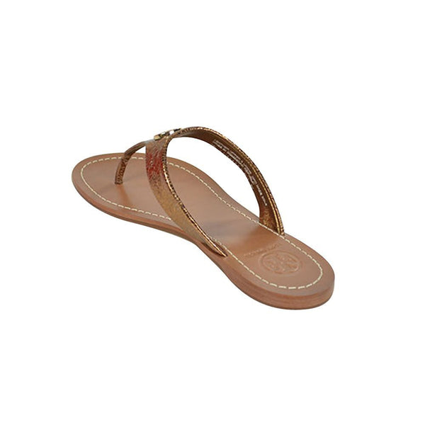 Tory Burch Cameron Thong Mirror Craquelee Metal Sandals New Bronze Size 6