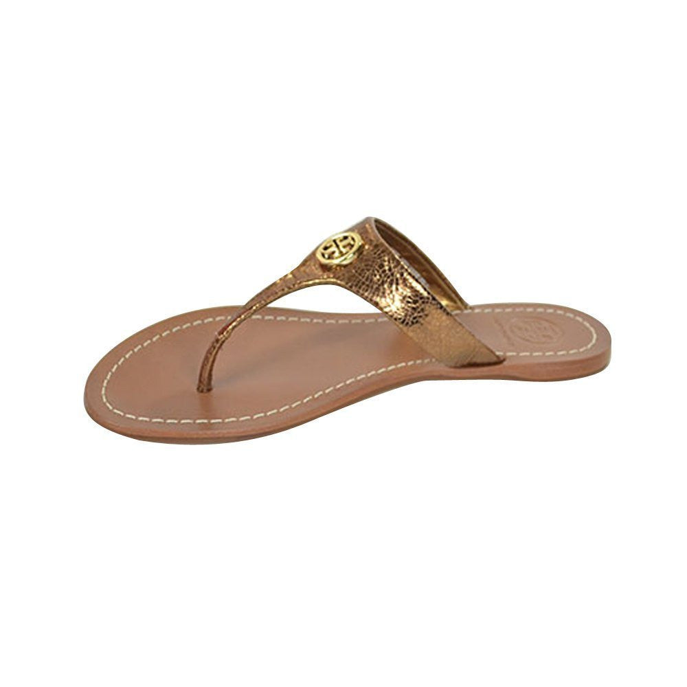 Tory Burch Cameron Thong Mirror Craquelee Metal Sandals New Bronze Size 6