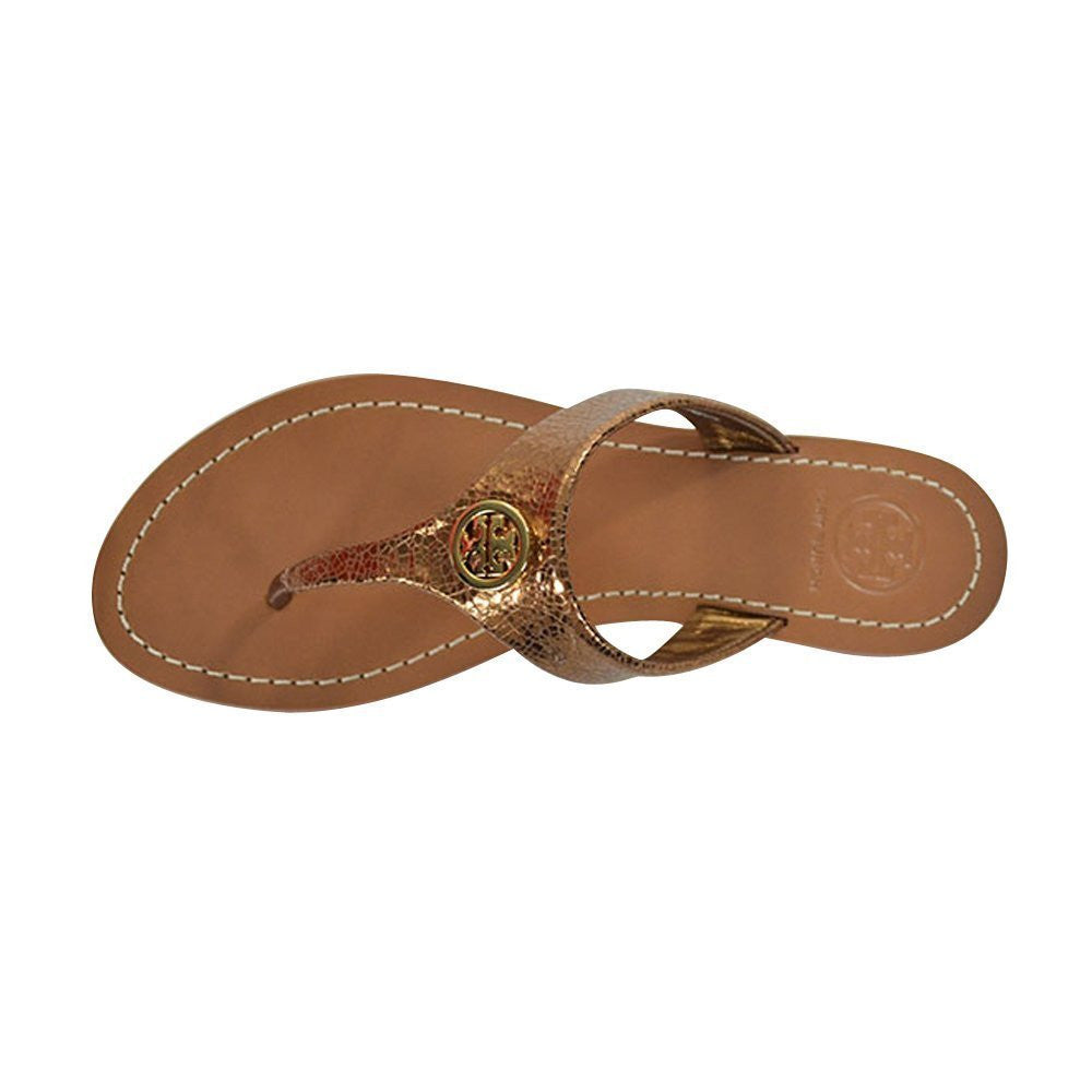 Tory Burch Cameron Thong Mirror Craquelee Metal Sandals New Bronze Size 8