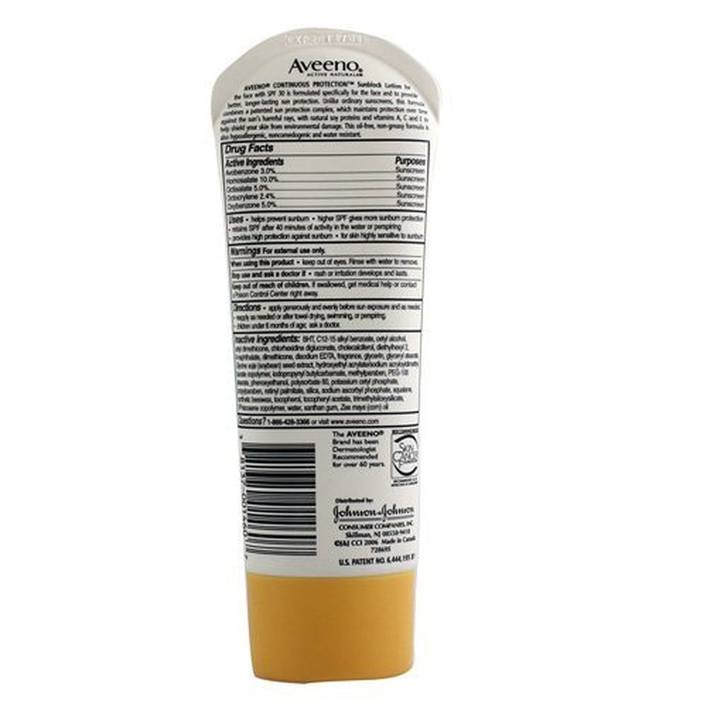 DEMO PRODUCT, DO NOT PURCHASE.Aveeno Continuous Protection Lotion Face SPF 30, 3 Ounce