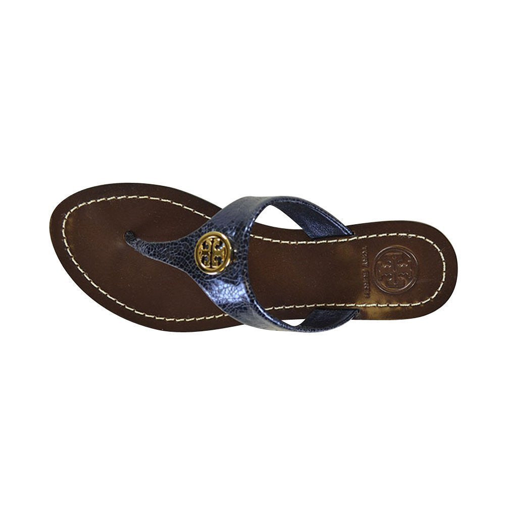 Tory Burch Cameron Thong Mirror Craquelee Metal Sandals Night Sky Size 6.5